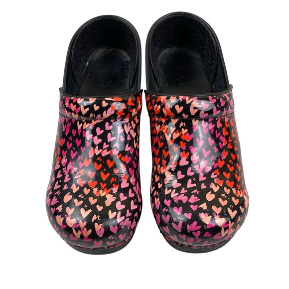 Dansko Heart Print Clogs Leather Nursing Comfort Work Shoes Pink Black EU 41 - Picture 3 of 9